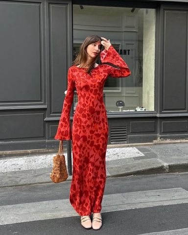The Gia Havana | Long Sleeve Red Floral Silk Maxi Dress