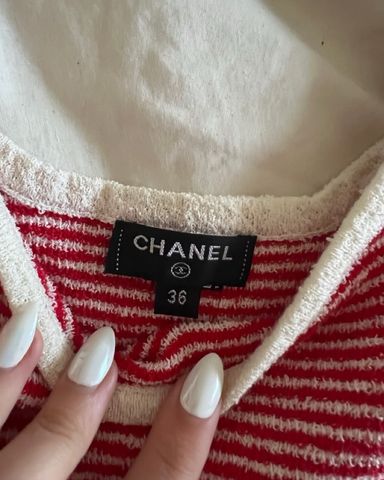 Red Vintage CHANEL 赤 リブ編み タンクトップ Chanel Red & White Striped Knit Tank Top | Pickle