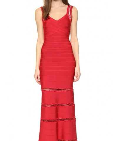 【新品美品】Herve Leger エルベレジェ レッド バンデージドレス Herve Leger Red Long Sleeve Plunge Bandage Dress – Studded