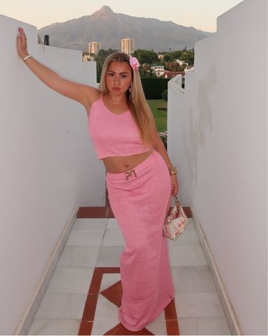 Meshki Knit Tube Top & Mini Skirt Pink | Pickle