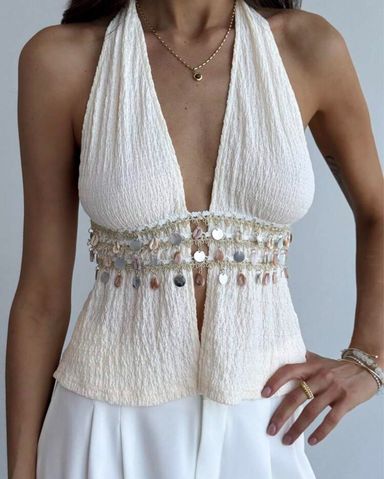 ○様　DIANTE Rhinestone halter neck tops LOREN RHINESTONE HALTER NECK TOP IN SILVER – AKIRA