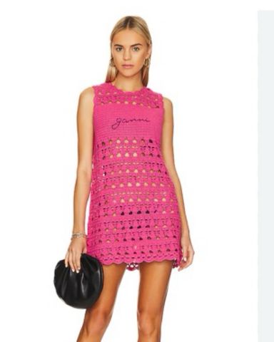 ★Ganni★ Crochet Cover Up Slip Dress Shocking Pink K1807483 MUSINSA | GANNI Crochet Cover Up Slip Dress - Shocking Pink