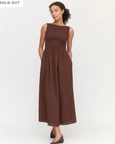 【完売品】houseonthehill Dress (Brown) The Cosima Nap Dress - Chocolate Tonal Seersucker – Hill