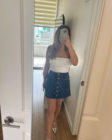 Self Portrait Textured Denim Mini Skirt | Pickle
