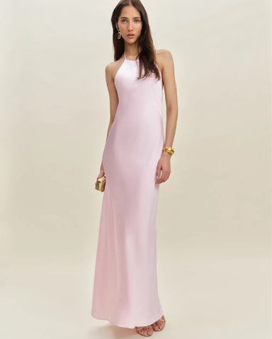 Reiss FAE SATIN CAPE MAXI DRESS IN PINK | Pickle