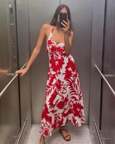 Zara Printed Linen Blend Midi Dresd | Pickle