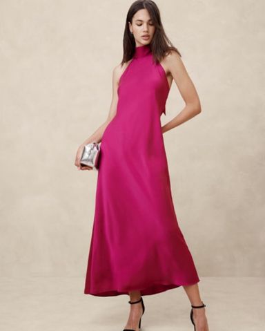 Reiss FAE SATIN CAPE MAXI DRESS IN PINK | Pickle