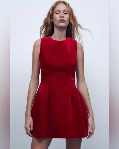 安心★関税込み★ZARA★PUFF HEM MINI DRESS Zara Puff Hem Red Mini Dress | Pickle