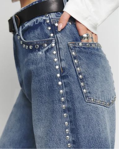 Cary’s Denim Shop Reformation - Cary Studded High-Rise Slouchy Jeans