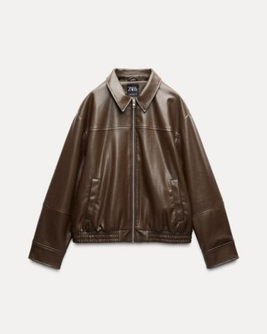 Zara brown leather bomber jacket | Pickle