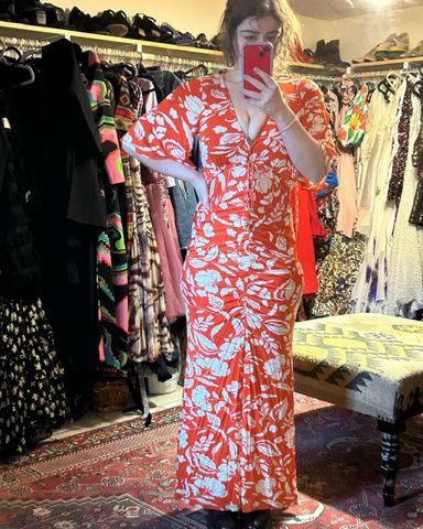 【SALONI】tiered floral-print silk-ette maxi ドレス SALONI Rita ruffled tiered floral-print silk-georgette maxi