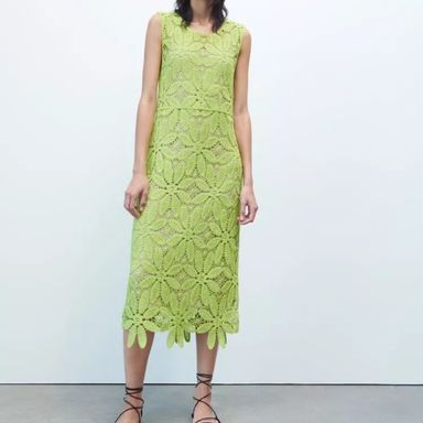 専用　zassi  macra Zara Womens Midi Dress Sateen Effect V-Neck Slit Detail
