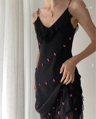 美品【SUKU 】DRESSING GOWN ブラック S Ｍ Smak Parlour 1970s Black Floral Fringe Sleeve Stevie Maxi