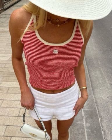 Chanel Red & White Striped Knit Tank Top | Pickle