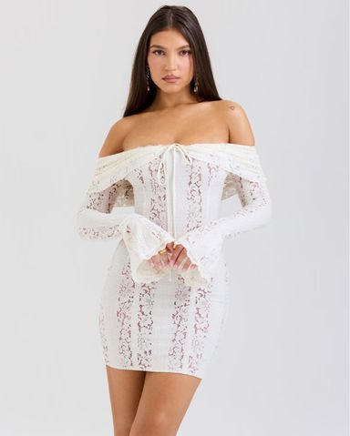 Sorrel' Ivory Lace Frill Mini Dress | Pickle