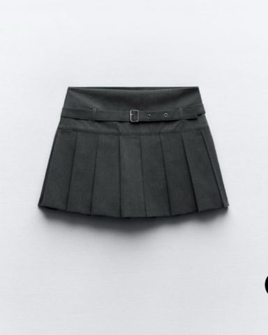 スカート Rain pleats mini skirt Gray (M) Woven Gray Paint Pleated Mini Skirt With Belt For School