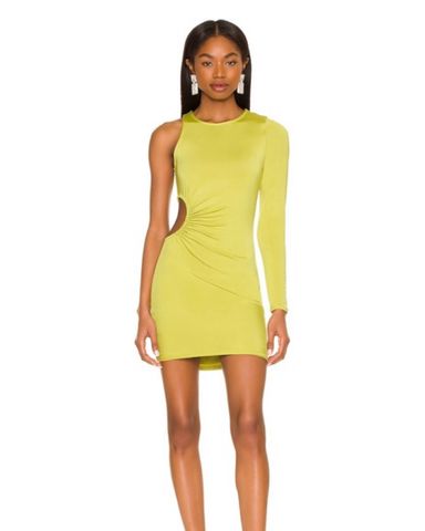R2【プロフィール必読お願いします】Cut Out Mini Dress One Shoulder Cut Out Ring Detail Mini Dress In Green Knit