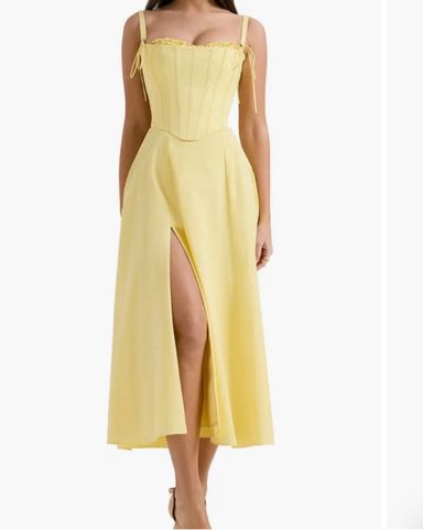 【HOUSE OF CB】イエローフリルワンピース Sサイズ House Of CB Gabbi Ruffled Front Gown Dress Yellow Size XS, S & M