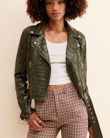 Veda Metallic Green Leather Jacket | Pickle