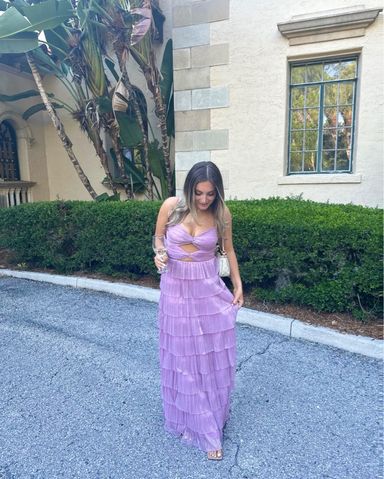 BCBGMAXAZRIA Off Shoulder Tiered Gown | Pickle