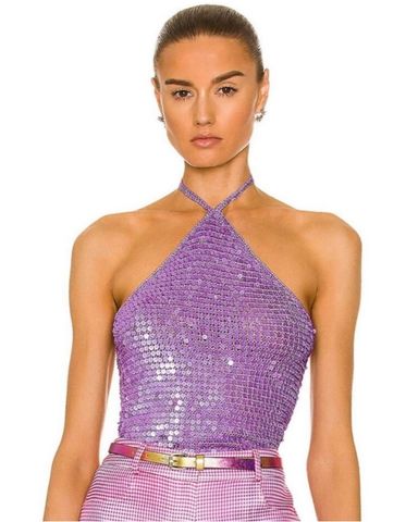 THE ATTICO 売れ筋商品|||ジ アティコ Tシャツ トップス レディース Tops Purple The Attico Sequin Alix Top | Pickle