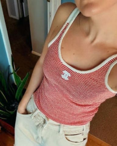 Chanel Red Striped Crop Top Tank | Pickle