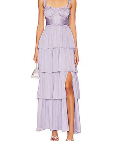 BCBGMAXAZRIA Off Shoulder Tiered Gown | Pickle