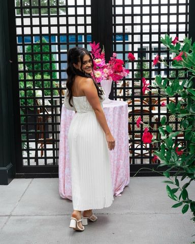 White Strapless Pleated Midi Dress | Pickle