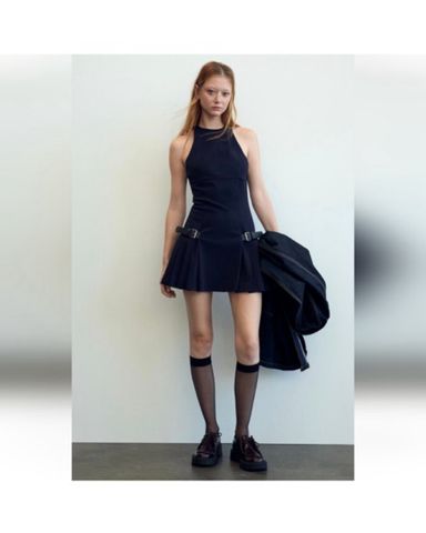 ワンピース [CLAUDIE PIERLOT] Belted Pleated Mini Dress Claudie Pierlot Pleated Mini Dress | Neutrals | FARFETCH