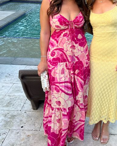 Farm Rio Pink/Green Tropical Print Dress | Pickle