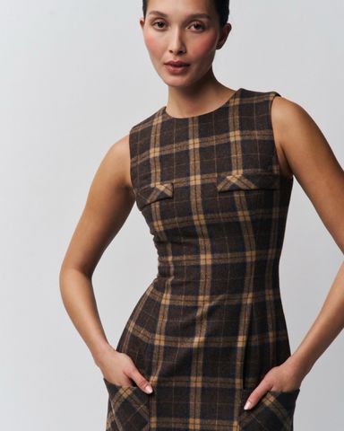 熱販売 PUPPYTOOTH BROWN CHECK Pickle | DRES MINI BODYCON ワンピース