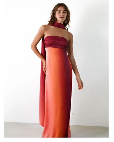 柔らかい Neck Dress Orange Guest Weddng Scarf Pickle | ワンピース