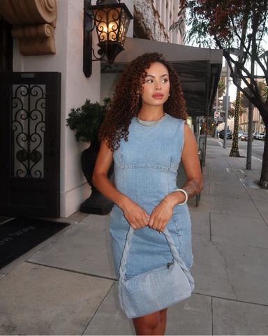 andmary ♥︎ Demi layered minidress She+Sky Medium Wash Chambray Denim Mini Dress | Lime Lush
