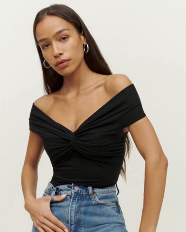 トップス REFORMATION Kemmy Black Top Reformation Lindy stretch-cotton Top | Black | FARFETCH