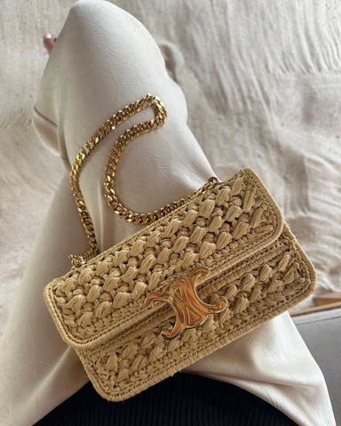 CELINE★Medium Tilly bag in raffia and calfskin かごバッグ MEDIUM TILLY BAG IN RAFFIA AND CALFSKIN - NATURAL / TAN | CELINE