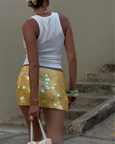 Zara Sequin Yellow Mini Skirt | Pickle
