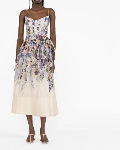 【Zimmermann】Harmony floral linen midi dress Harmony floral linen midi dress in multicoloured