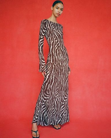 The Gia in Animal | Long Sleeve Silk Zebra Maxi Dress