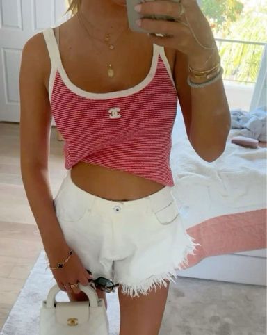 Chanel Red Striped Crop Top Tank | Pickle