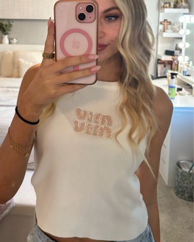 miu miu ストーン装飾 ピンク タンクトップ Miu Miu Rhinestone Tank | Pickle