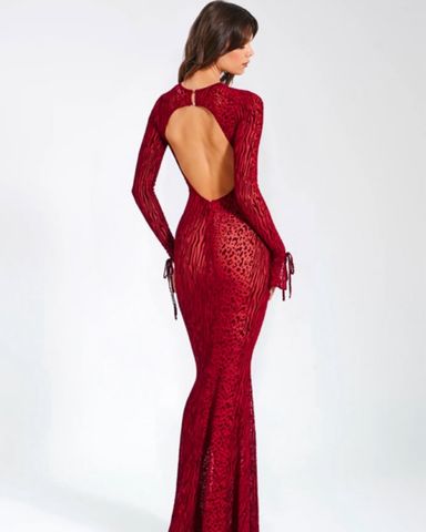 パーティードレス Red Leopard Print Stretch Silk Gown Red Leopard Print Maxi Dress Women Sexy Mesh See Through