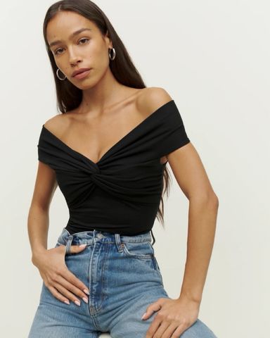 トップス REFORMATION Kemmy Black Top Reformation Carmina Knit Top | Pickle