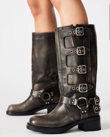 【追跡あり!】Steve Madden カーゴ ポケット サイハイブーツ スティーブ マデン STEVE MADDEN バイカーブーツ （ブラック